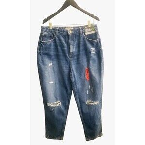 Denim Co Jeans Women's 12 High Rise Ripped Mom  Organic Cotton Button Fly NWT